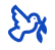 Een blauw icoon met een vliegende duif die een vredestak in de bek heeft.