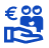 Blauw icoon met hierop een € teken en een familie van 2 ouders en een kind met hieronder een opgehouden hand met de palm naar boven