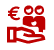 Rood icoon met hierop een € teken en een familie van 2 ouders en een kind met hieronder een opgehouden hand met de palm naar boven