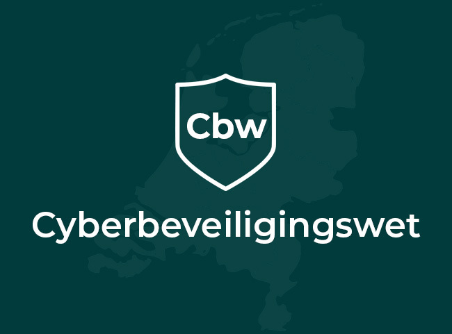 Op de achtergrond de landkaart van Nederland en op de voorgrond staat de tekst "Cyberbeveiligingswet"